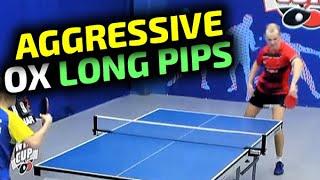 LONG PIPS OX - left hand technique: Cherevko Roman chopping and attacking style table tennis