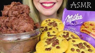 MILKA CHOCOLATE CHIP COOKIES  & CHOCOLATE CREAM | ASMR Mukbang | Relaxing Crunchy Eating Sounds