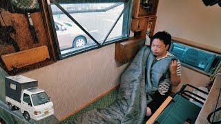 [Rain car camp] Enjoy the sound of rain, temples, and SUSHI ｜ DIY light truck camper ｜ 64