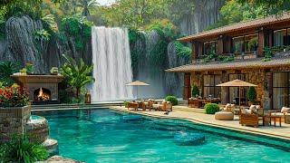 Luxurious House with Swimming Pool Ambience - Waterfall and Birds Sounds for Relaxation and Sleep