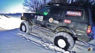 Финал 10 часового рубилова по глубокому снегу. Toyota Land Cruiser 80, Нивы, УАЗ и Great Wall.