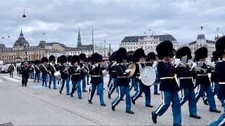 Royal danish guards marching  at Bredgade / Nyhavn Copenhagen Denmark