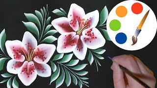 How to paint flowers, Lilies on a black, One Stroke, irishkalia