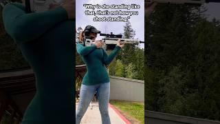 Mom bangs steel with a 50 cal ,standing.