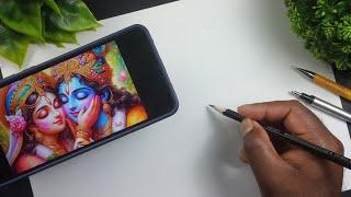 Radha Krishna Playing Holi Drawing, Radha Krishna Drawing, Outline Tutorial, Krishna Drawing