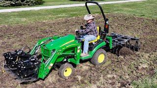 Attempt to DISC the Garden BREAKS 2 Tractors! John Deere 1025R, Kubota LX3310