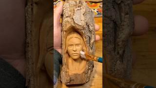 Female wood spirit carving in cottonwood bark. #woodcarving #sculpture #njart #carvingart