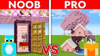 NOOB vs PRO: CHERRY BLOSSOM TREE HOUSE Build Challenge in Minecraft