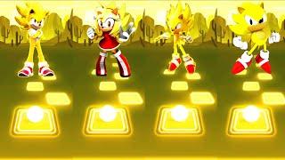 Super Sonic Hedgehog Vs Super Amy Vs Super Sonic Vs Classic Sonic // Tiles Hop Gameplay