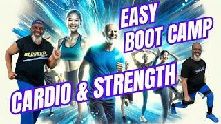 "Full Body Easy Boot Camp Walk: Cardio Dumbbell Strength & Tone Stretching Exercises.  54 Min