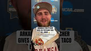 Arkansas star pitcher Zach Root got the win and can celebrate with Taco Bell #arkansas #ncaabaseball