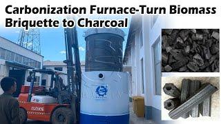 How to Turn Biomass Briquette to Charcoal- Hoisting Fuel Carbonization Furnace#carbonizationfurnace