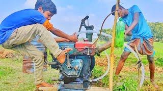 Amazing Style Water Pump Startup By Village Small Boys!! The Boys Start A Machine.