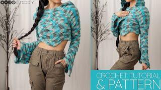 How to Crochet: Bell Sleeve Cropped Hoodie | Pattern & Tutorial DIY