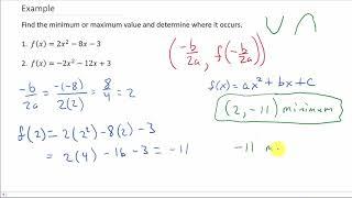 Maximum and Minimum Values of a Quadratic Function