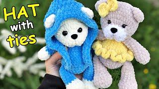 Crochet bear with a hat / Crochet bear TUTORIAL & PATTERN / Teddy bear with a hat with ties