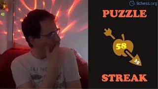 Шахматы {} lichess.org {} Puzzle Streak (рекорд - 58, стартовые очки - 35) 10.12.2024.