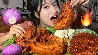 Only Pork Meat With Chutney & Onion  | Naga Mukbang |