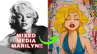  Making Marilyn Monroe MIXED MEDIA ART "Hamburger" Style on CANVAS!