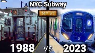 NYC Subway: 1988 vs 2023 Comparison view at 14 Street - 8 Avenue station.