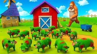 Zombie Pigs Attack! Heroic Gorilla's Epic Farm Animal Rescue | Funny Animals Cartoon 2024