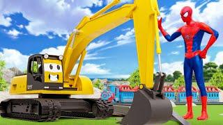 Spider Man Recue | Spider Man Directs Excavator, Dump Truck To Rebuild Bridge | Tractor Construction