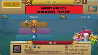 Lords Mobile - Guild Fest rewards for August 14th on 4 F2P accounts - Rank 28 GLOBAL!!!