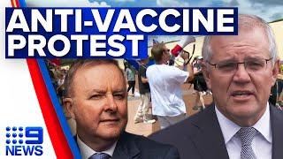 Anti-vaccine protests at Parliament House as Coalition support slumps | 9 News Australia