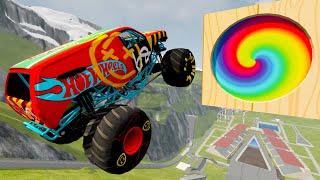 BeamNG Monster Jam Trucks Long Jump Through Giant Portal