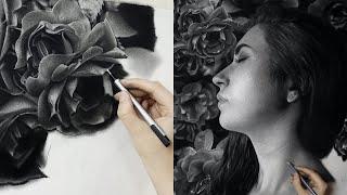 'Bloom' Hyperrealistic Charcoal & Pencil Portrait - Drawing Timelapse