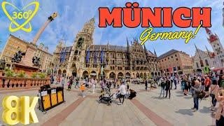 Munich Germany 360 - 8K Marienplatz and Viktualien market Beer garden