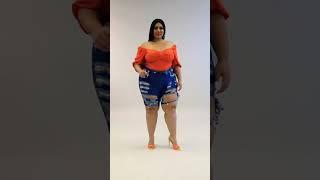 Glamorous  models lifestyle curvy woman in Denim short style. plus size women beauty fashion.