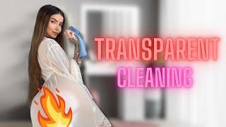 [4K USA]  Mirror Cleaning in a Stylish white Dress  | Try on