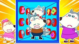 100 Mystery Buttons Challenge for Mom's Gift | Series Fun Playtime With Mommy Wolf |Cartoon for Kids