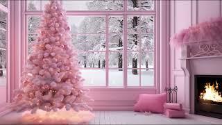 Cozy Pink Fireplace Pink Christmas Tree Snowing Burning Fireplace Relax Study Peaceful