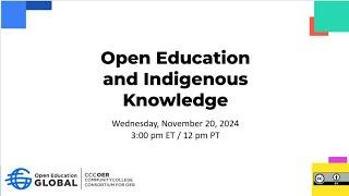 CCCOER Webinar Open Education and Indigenous Knowledge
