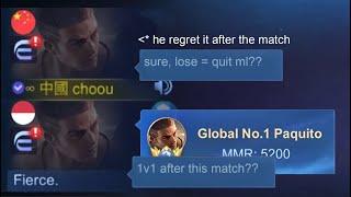 I MET TOP GLOBAL PAQUITO IN RANKED AND HE CHALLENGE ME 1V1 and this happened... - MLBB