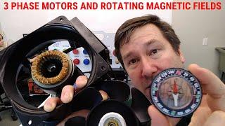 3 Phase Motors and Rotating Magnetic Fields.  Using a Compass to Show How Motors Rotate