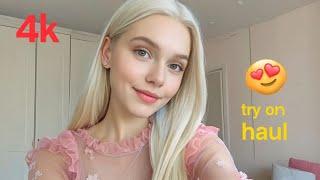 2025 pink transparent try on haul & micro bikini try on haul | See through transparent lingerie 4k#3
