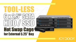 ICY DOCK 6 Bay 2.5” SATA HDD / SSD Hot Swap Cage for External 5.25” Bay | ExpressCage MB326SP-B