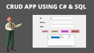 CRUD operations using C# and SQL Server database | Insert | Delete | Update | Search | Tutorial