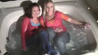 Pink Shawna and Pink Lulu in the tub in jeans