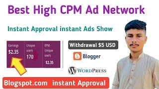 best high cpm ad network | google adsense alternative for website | minimum Withdrawal 5$ | 2024