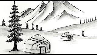 киіз үйді қалай  салады \как нарисовать юрту\how to draw a yurt\