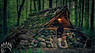 Build The Perfect Shelter, with Hand-cut Shingles And A Warm Fireplace. | Bushcraft Cabin |