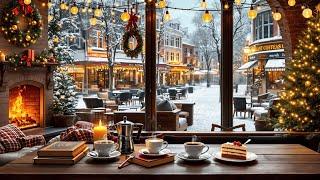 Cozy Christmas Coffee Shop Ambience ️Calming Christmas Jazz Music & Crackling Fireplace to Relax