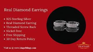 King Of Bling's 0.15ct Diamond 925 Sterling Silver White Hoop Stud Earring For Men's & Women's