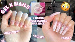 HOW TO APPLY GEL X NAILS LIKE A PRO AT HOME | TRYING THE ROSE QUARTZ TIKTOK NAIL HACK | STEP BY STEP