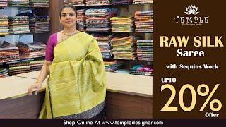 Raw Silk Saree with sequins Work | TTDS2100 | templedesigner.com