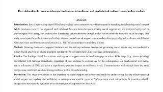 Social support seeking, social media use, and psychological resilience – Video abstract [ID 441030]